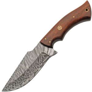 DM1343.jpg Damascus Drop Point Hunter Fixed Blade - Brown Wood