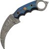 Damascus Talon Karambit Blue 3.75" Damascus Steel Fixed Blade