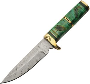 DM1345.jpg Damascus Brass Forest Hunter Fixed Blade Knife Damascus Steel