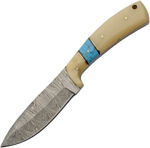DM1359.jpg Damascus Turquoise Bone Hunter 8" Fixed Blade Knife