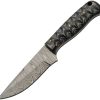 Damascus Grooved Fixed Blade 4" Damascus Steel Black Wood Handle