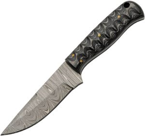 Damascus Grooved Fixed Blade 4" Damascus Steel Black Wood Handle