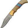 Damascus Lockback Folding Knife 3" Damascus Steel Bone Handle