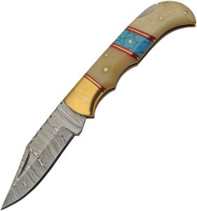 DM1362.jpg Damascus Lockback Folding Knife 3" Damascus Steel Bone Handle