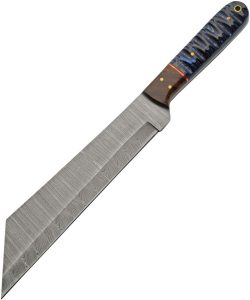 Damascus Seax Fixed Blade Blue 8.75" Damascus Steel Knife