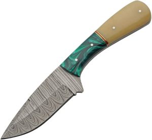 DM1370GN.jpg Damascus Skinner Fixed Blade Knife 4" Damascus Steel Camel Bone
