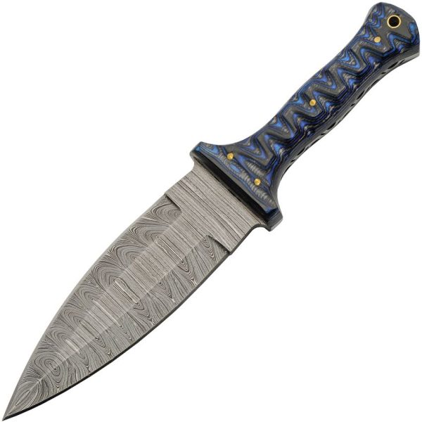 Damascus Fixed Blade Blue 6" Damascus Steel Hunting Knife