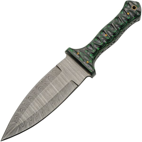 DM1371GN.jpg Damascus Fixed Blade Green 10.5" Damascus Steel Hunting Knife