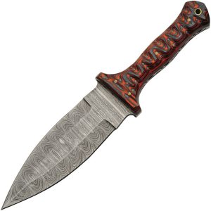 Damascus Fixed Blade Red 6" Damascus Steel Black Wood Handle