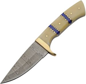 Damascus Skinner Admirals Blue Fixed Blade Knife 4.25" Damascus Steel