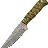 Damascus Hunter Brown/Green 4" Damascus Steel Fixed Blade Knife