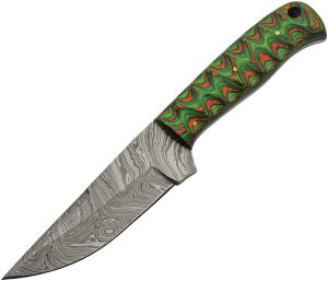 DM1376GN.jpg Damascus Hunter Green Orange 4" Damascus Steel Fixed Blade Knife