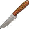 Damascus Hunter Green Orange Fixed Blade Knife 4" Damascus Steel