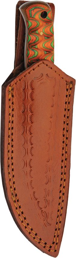 Damascus Hunter Green Orange Fixed Blade Knife 4" Damascus Steel