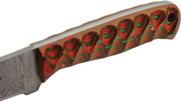 Damascus Hunter Green Orange Fixed Blade Knife 4" Damascus Steel