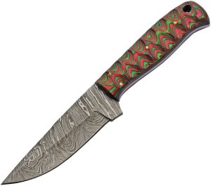 DM1376RD.jpg Damascus Hunter Green Red 8" Fixed Blade Knife Damascus Steel