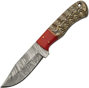 Damascus Red Haze Kiri Hunter 4" Damascus Fixed Blade Knife