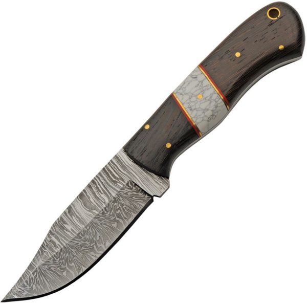 Damascus Hunter White Turquoise - 4 inch Clip Point