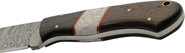 Damascus Hunter White Turquoise - 4 inch Clip Point