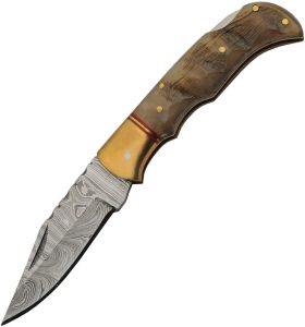 Damascus Ram Lockback Folding Knife 3" Damascus Steel Blade