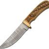 Damascus Celtic Braid Fixed Blade - Brown Wood Handle