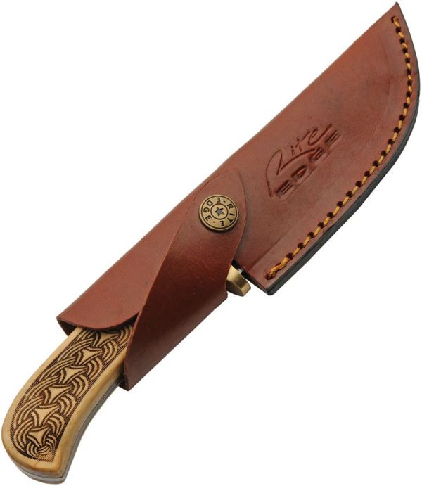 Damascus Celtic Braid Fixed Blade - Brown Wood Handle