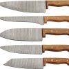 Damascus Mosaic 5Pc Kitchen Knife Set Damascus Steel Brown Wood