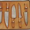 Damascus Mosaic 5Pc Kitchen Knife Set Damascus Steel Brown Wood