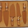 Damascus Mosaic 5Pc Kitchen Knife Set Damascus Steel Brown Wood