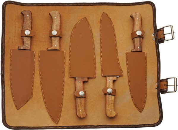 Damascus Mosaic 5Pc Kitchen Knife Set Damascus Steel Brown Wood