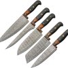 DM1393.jpg Damascus Kitchen Set 6 Knives Damascus Steel Brown Wood Roll