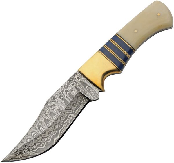 Damascus Admiral Fixed Blade Bone Blue 4.5" Damascus Steel