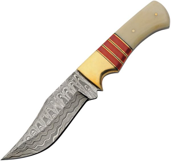 Damascus Admiral Fixed Blade Knife 4.5" Damascus Steel Red Bone