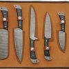 Damascus Kitchen Knife Set 5pc Damascus Steel Black Micarta Roll