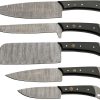 Damascus Kitchen Knife Set 5pc Damascus Steel Black Micarta Roll
