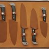 Damascus Kitchen Knife Set 5pc Damascus Steel Black Micarta Roll