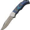 Damascus Lockback Blue - Wood Handle Folding