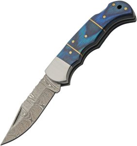 DM1402BL.jpg Damascus Lockback Blue - Wood Handle Folding