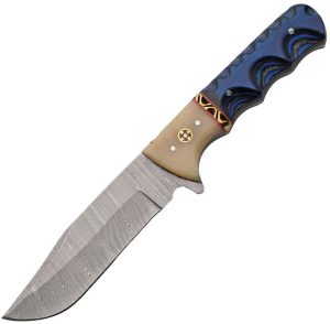 DM1405BL.jpg Damascus Fixed Blade Blue Wood 4.5" Damascus Steel Knife
