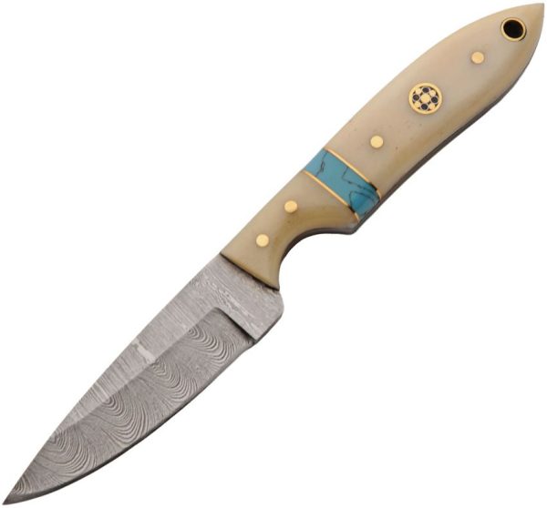 Damascus Sharp Tooth Bone Knife Full Tang - Natural