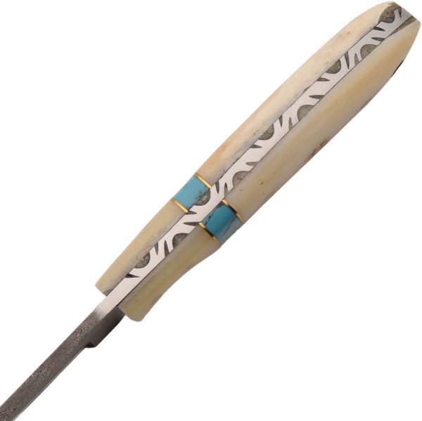 Damascus Sharp Tooth Bone Knife Full Tang - Natural