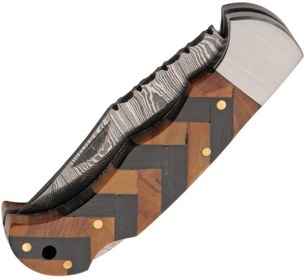 Damascus Forge Lockback Black Wood - Clip Point
