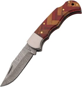 Damascus Forge Lockback Red Wood - Clip Point