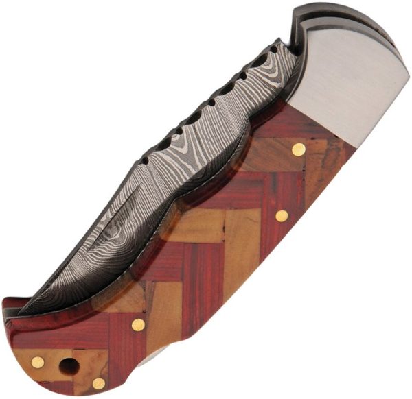 Damascus Forge Lockback Red Wood - Clip Point