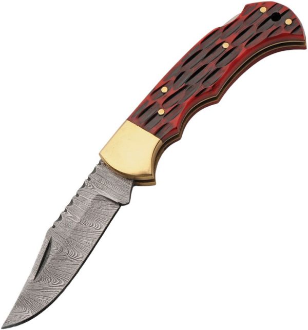 DM1419.jpg Damascus Emberlock Lockback Clip Point - Red Bone