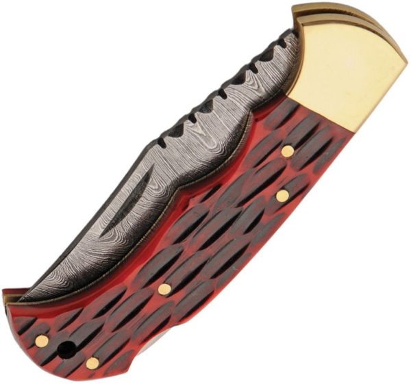 DM1419_add_01.jpg Damascus Emberlock Lockback Clip Point - Red Bone