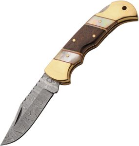 Damascus Gentleman's Lockback Folding Knife - Walnut Pearl