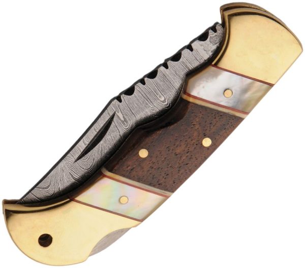 Damascus Gentleman's Lockback Folding Knife - Walnut Pearl