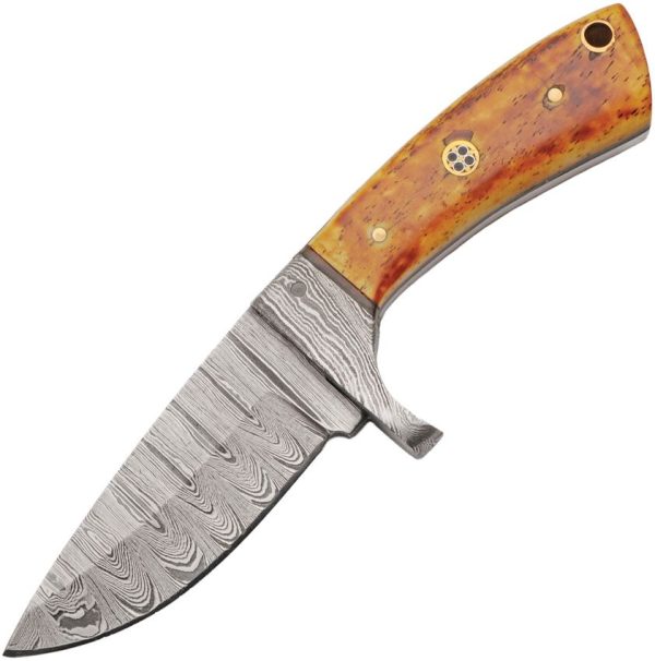 Damascus Fixed Blade Burnt Bone - 3 inch Drop Point