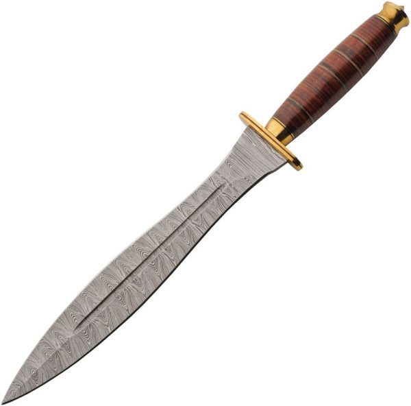 Damascus Spearpoint Dagger 9.75" Double Edge Fixed Blade
